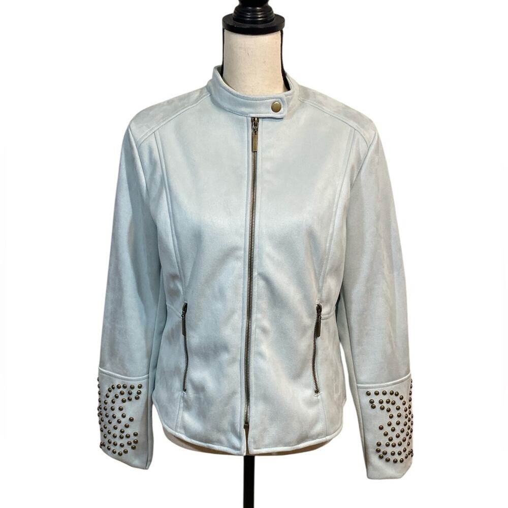 NWT Curations Faux Suede Studded Moto Jacket Pale Mint Size Medium